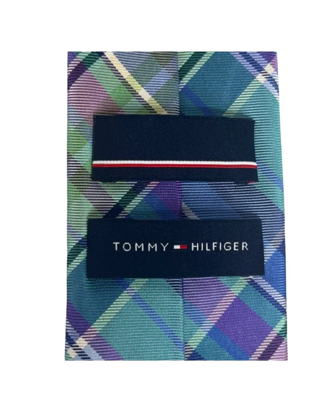 Tommy Hilfiger Silk Tie Plaid Green Blue Work - Picture 5 of 5